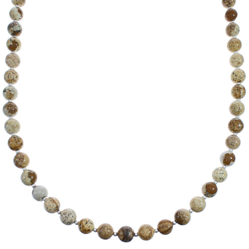 Southwest Authentic Sterling Silver Picture Rock Bead Necklace BX120616